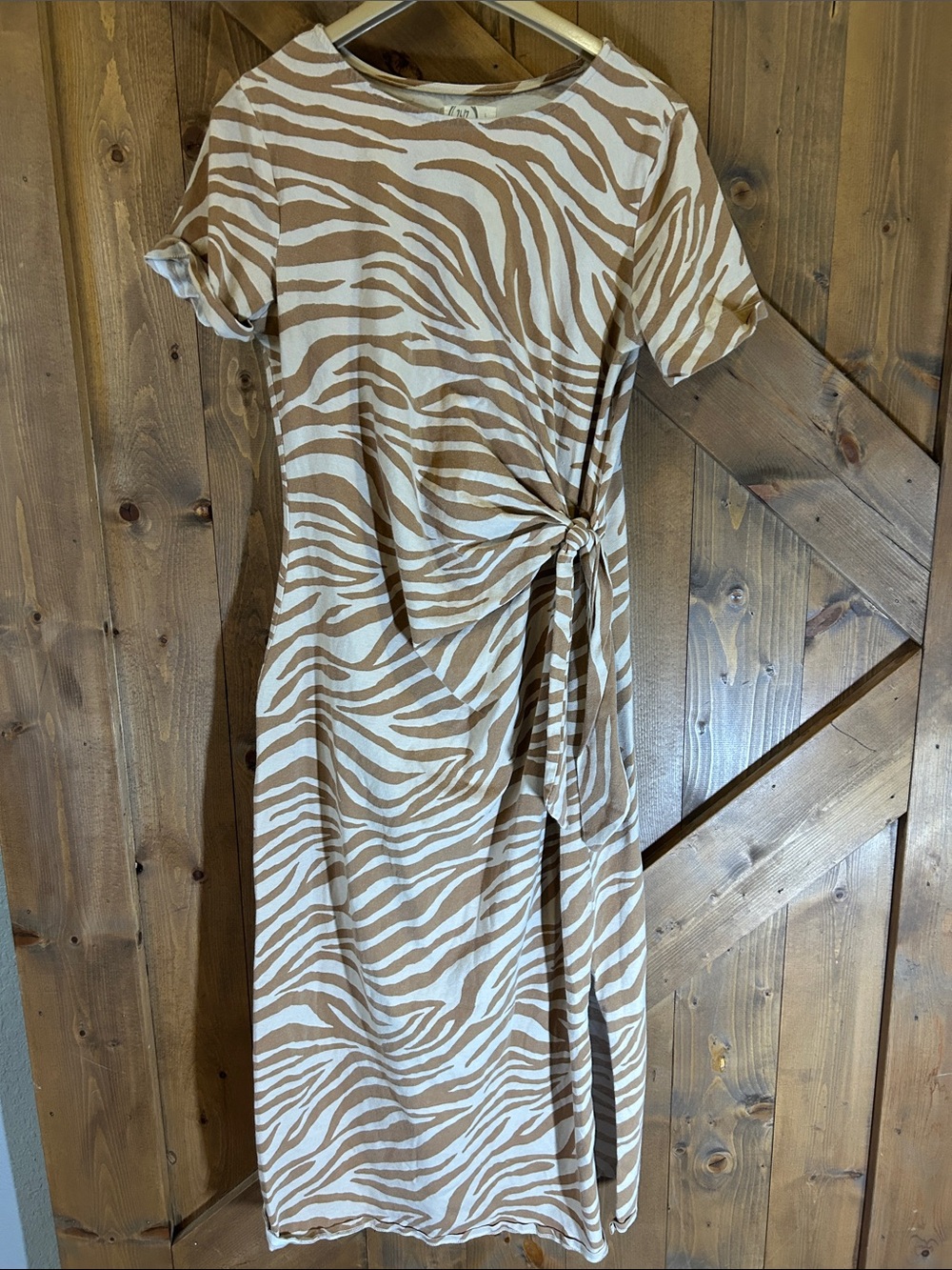 24/7 Taupe & White Zebra Tie-Waist Dress